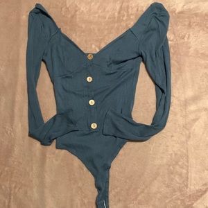 Blue button up bodysuit